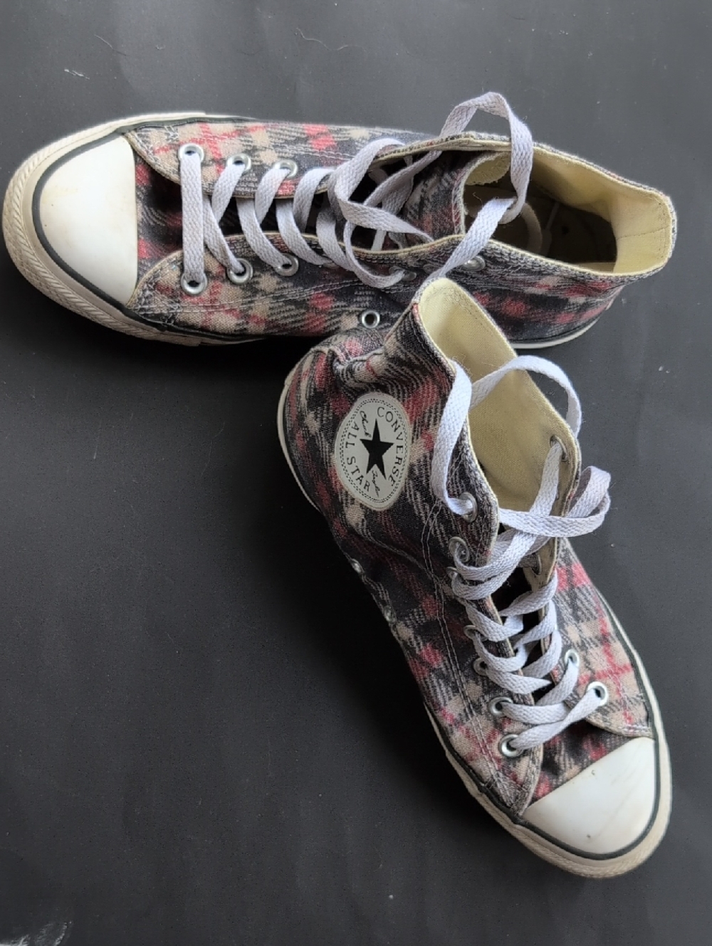 Converse Plaid High-Top Sneakers in Pink and Black